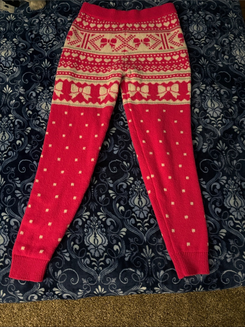Pink and White Knit Leggings Merry Christmas by Poof